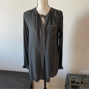 Free People Long Flowy Green Button Down Blouse